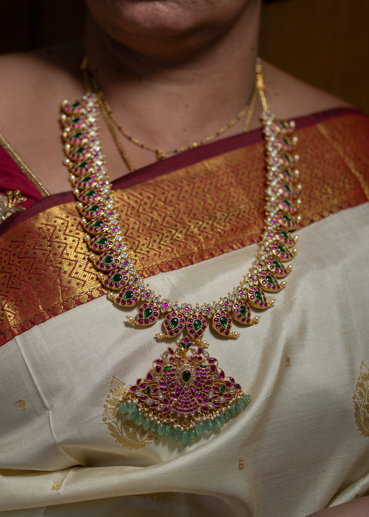 Jadau Kundan Mango Haaram with detachable Pendant