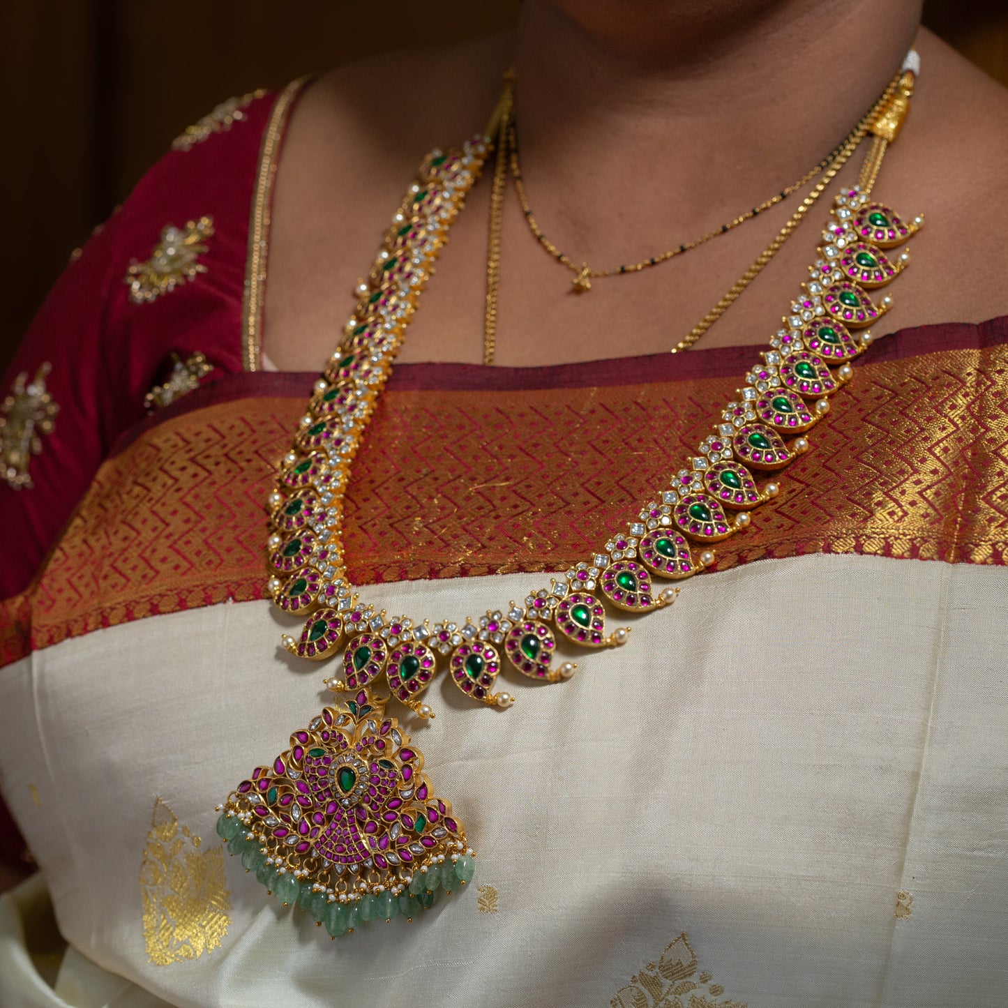 Jadau Kundan Mango Haaram with detachable Pendant