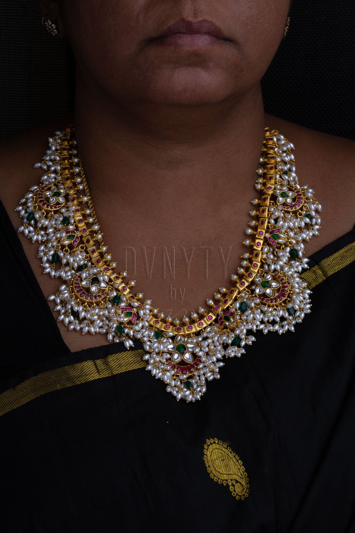 DVNYTY 925 Silver Guttapusala Chandbali Necklace