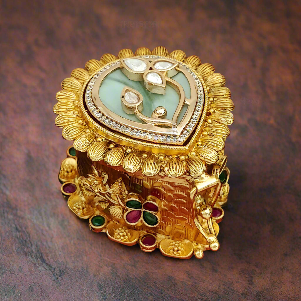 Teardrop Green Kundan Kumkum Box