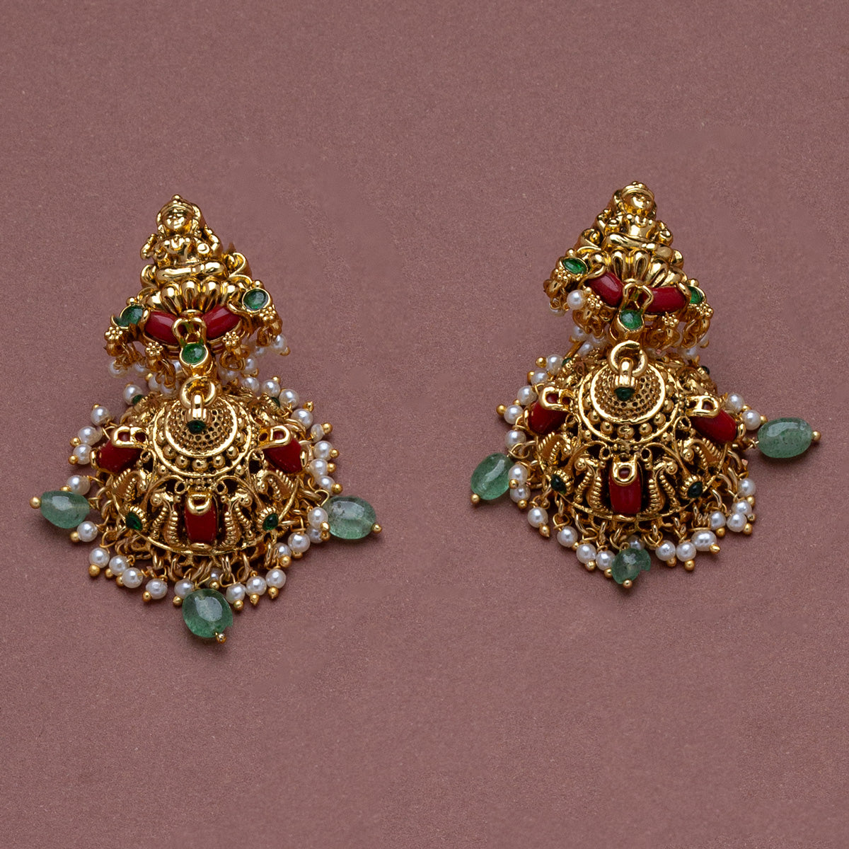 Coral Nakshi Haaram with earrings
