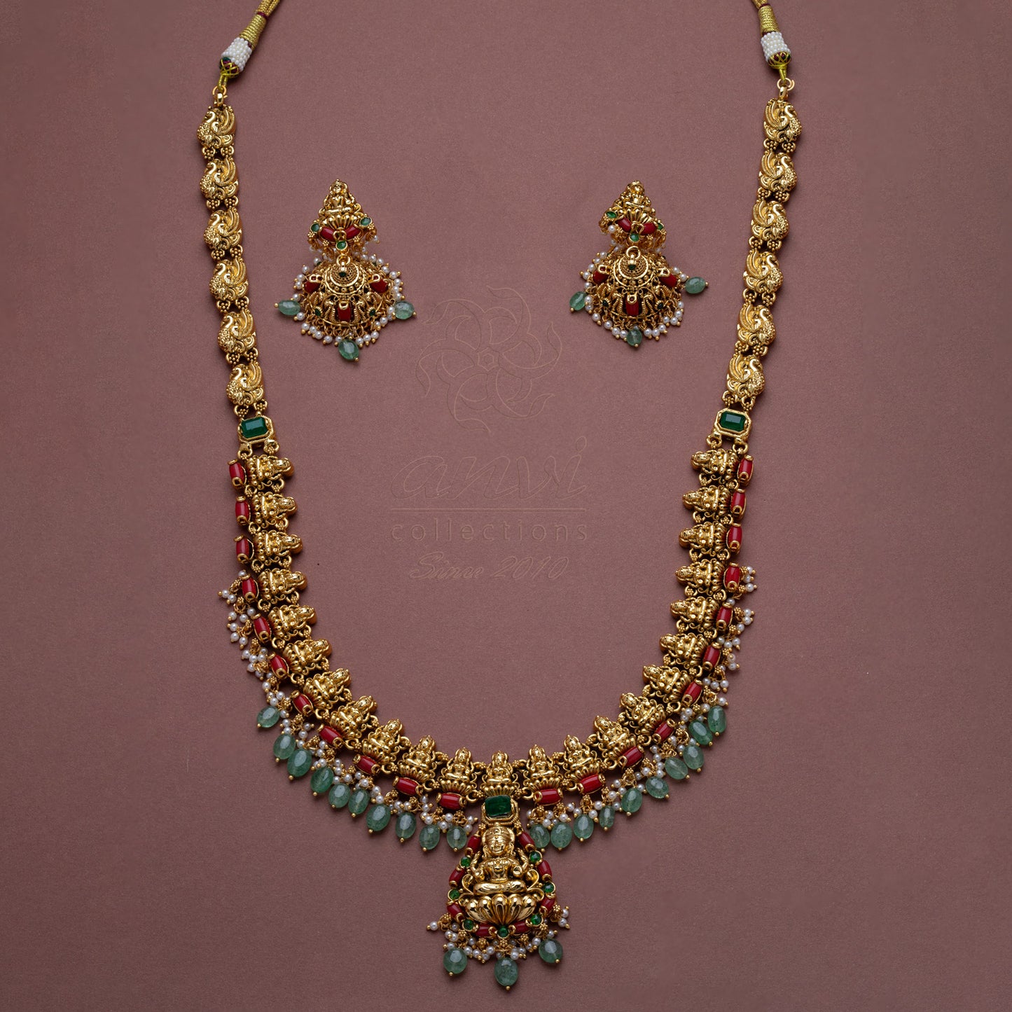 Coral Nakshi Haaram with earrings