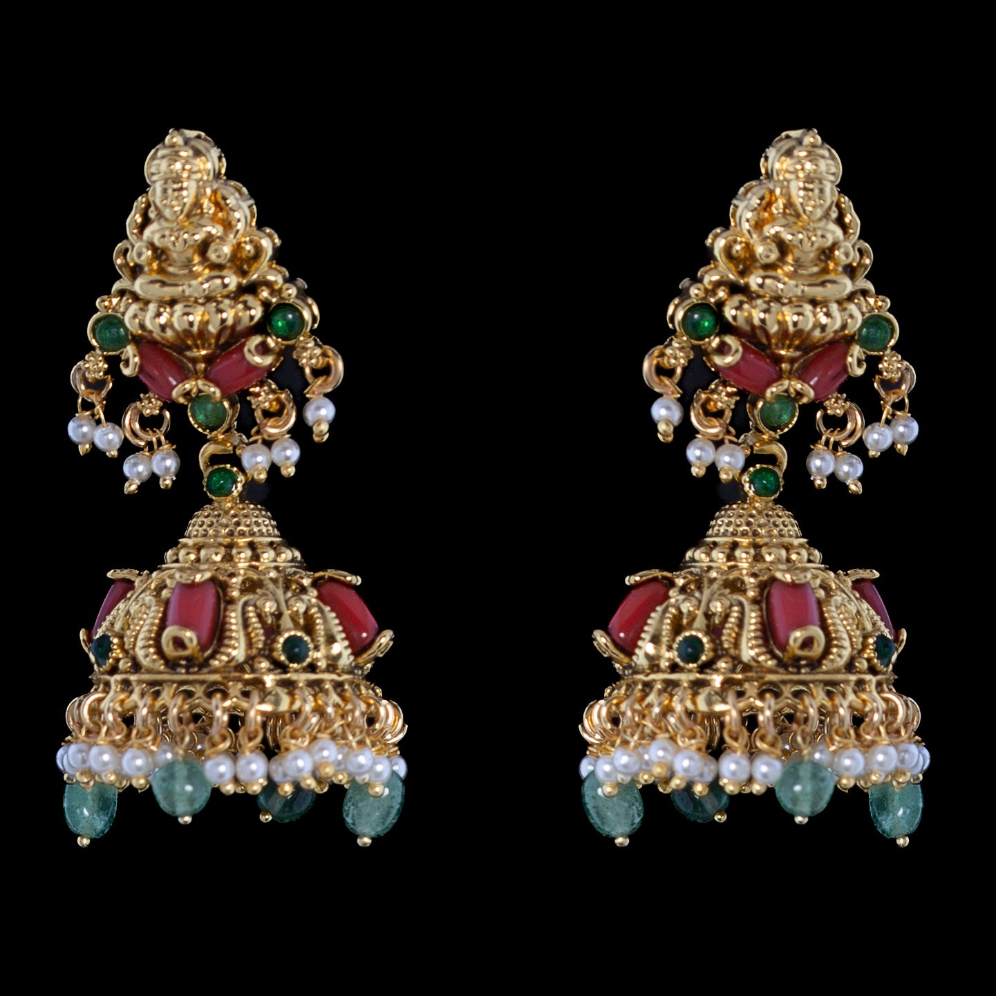 Coral Nakshi Haaram with earrings