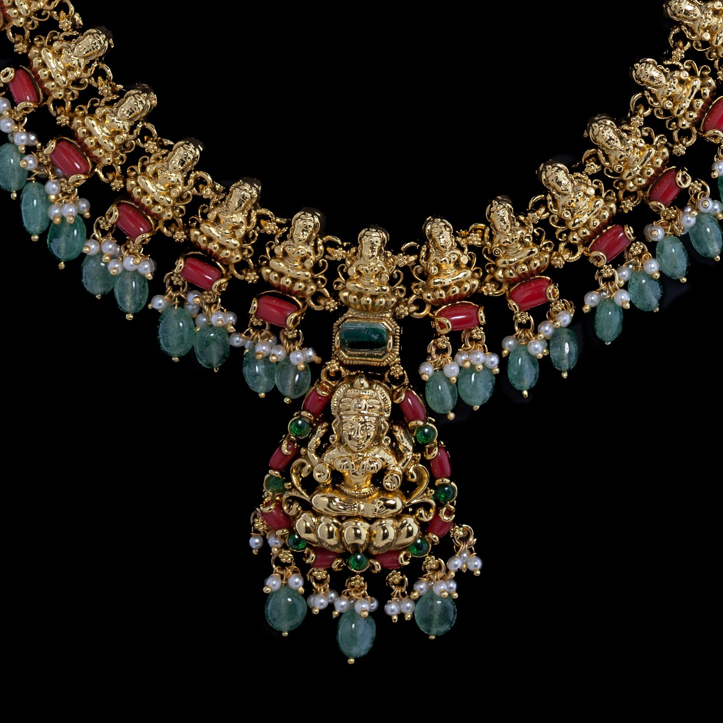 Coral Nakshi Haaram with earrings