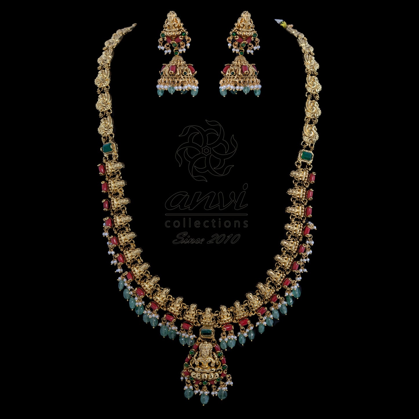 Coral Nakshi Haaram with earrings