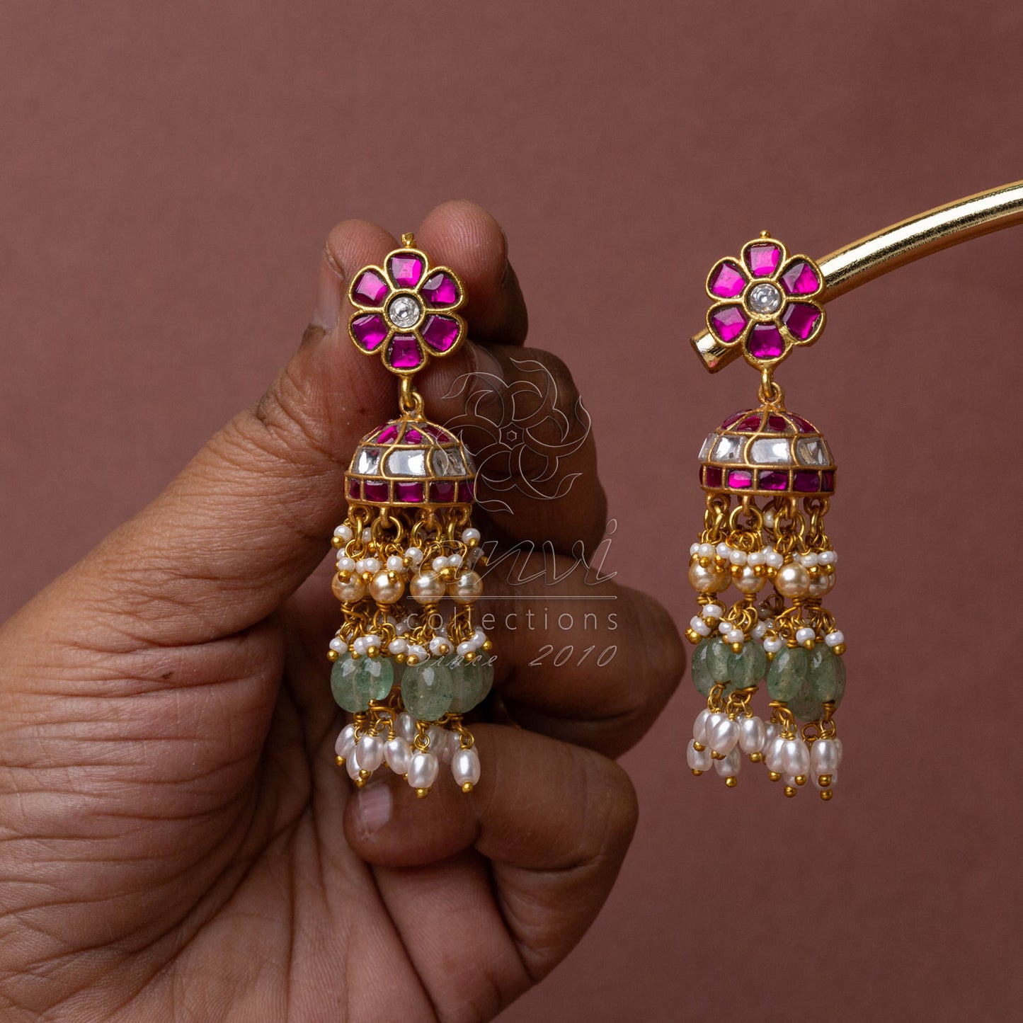 Flower Jhumkis with pearl hangings