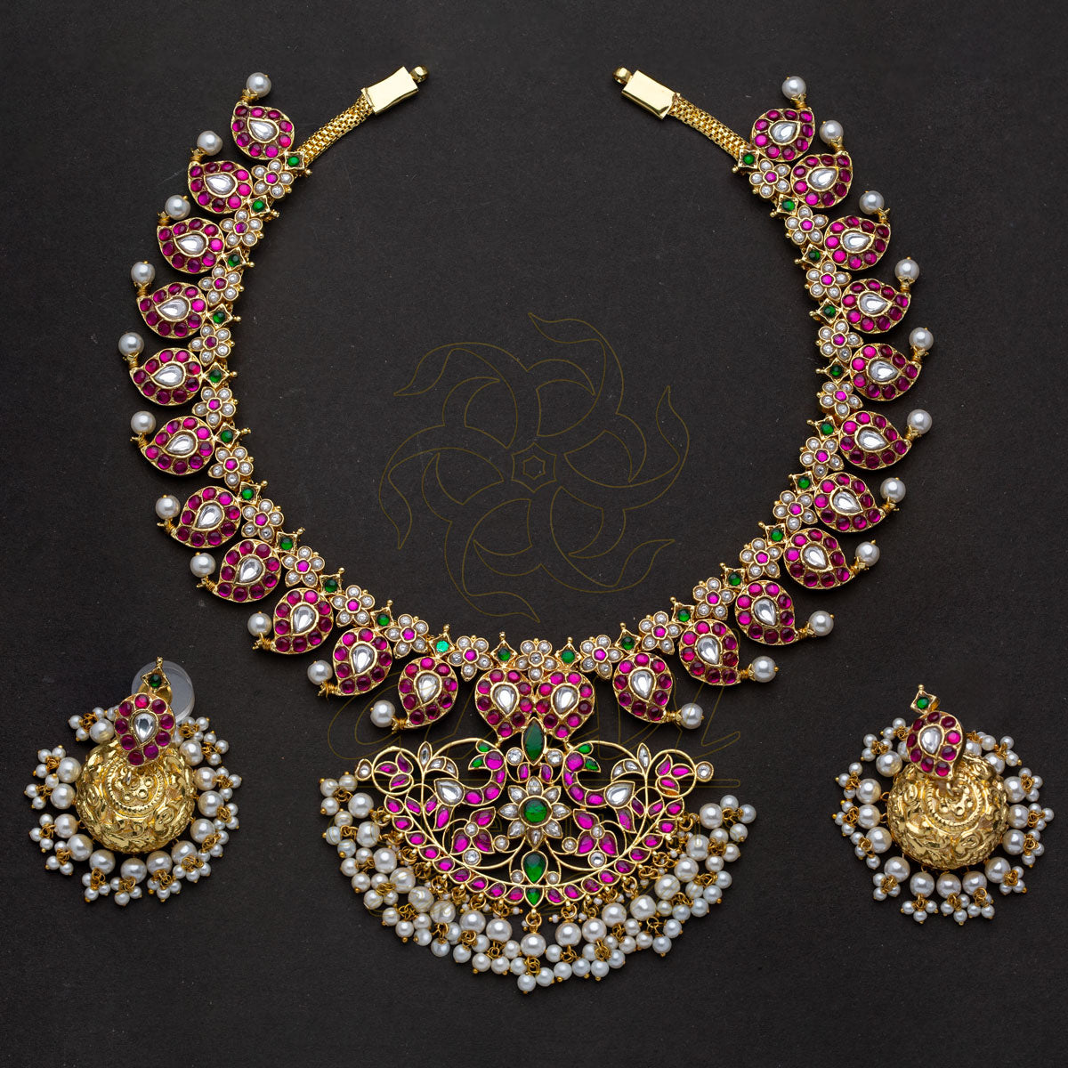 Mango Haaram in Jadau kundan with peacock wide pendant