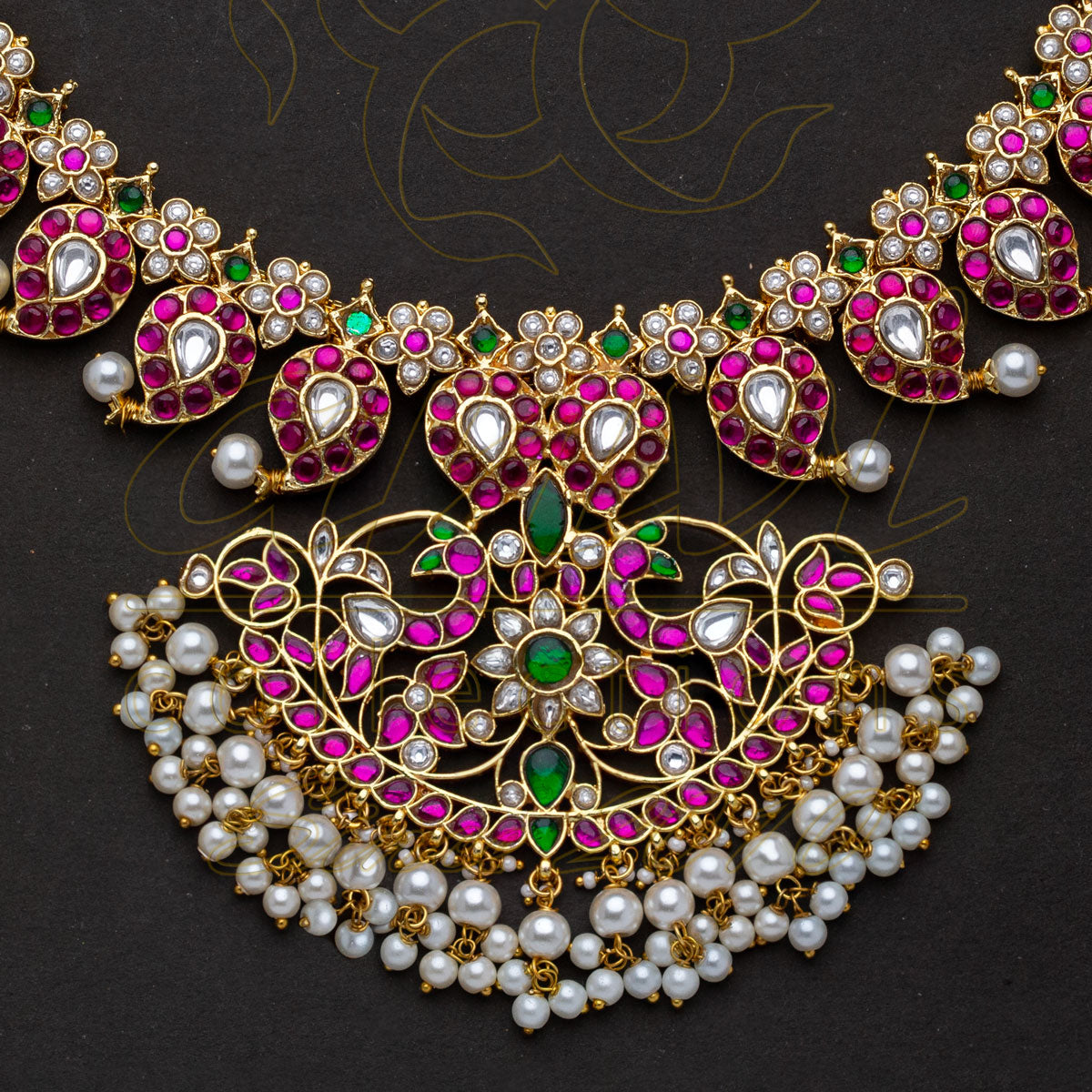 Mango Haaram in Jadau kundan with peacock wide pendant