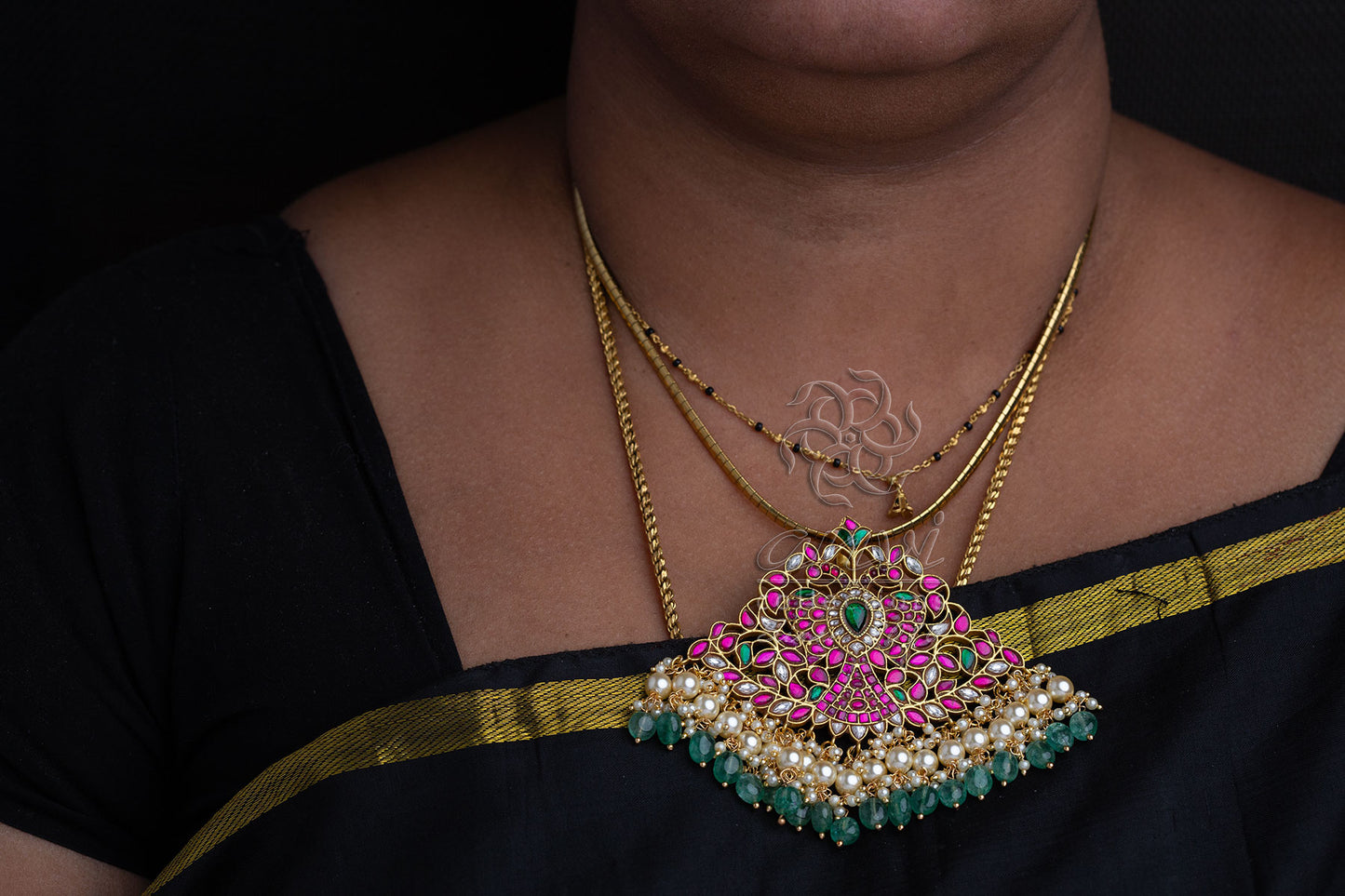 Gandaberunda Pendant with cluster pearls