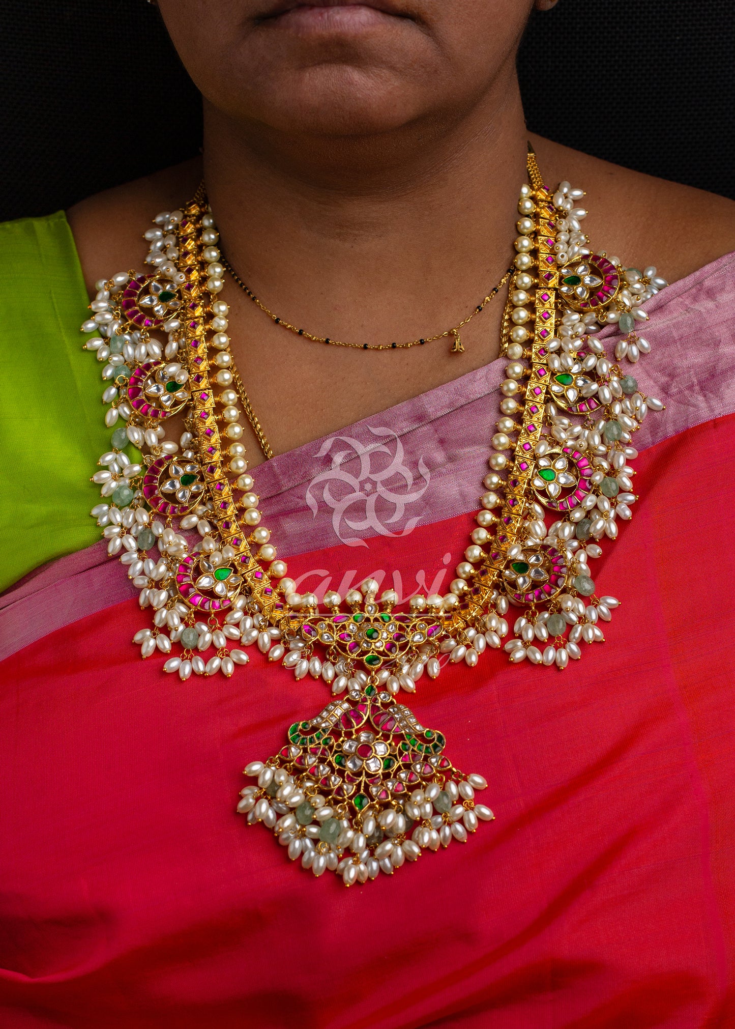 Chandbali Guttapusala Long Haaram with large freshwater Rice Pearls