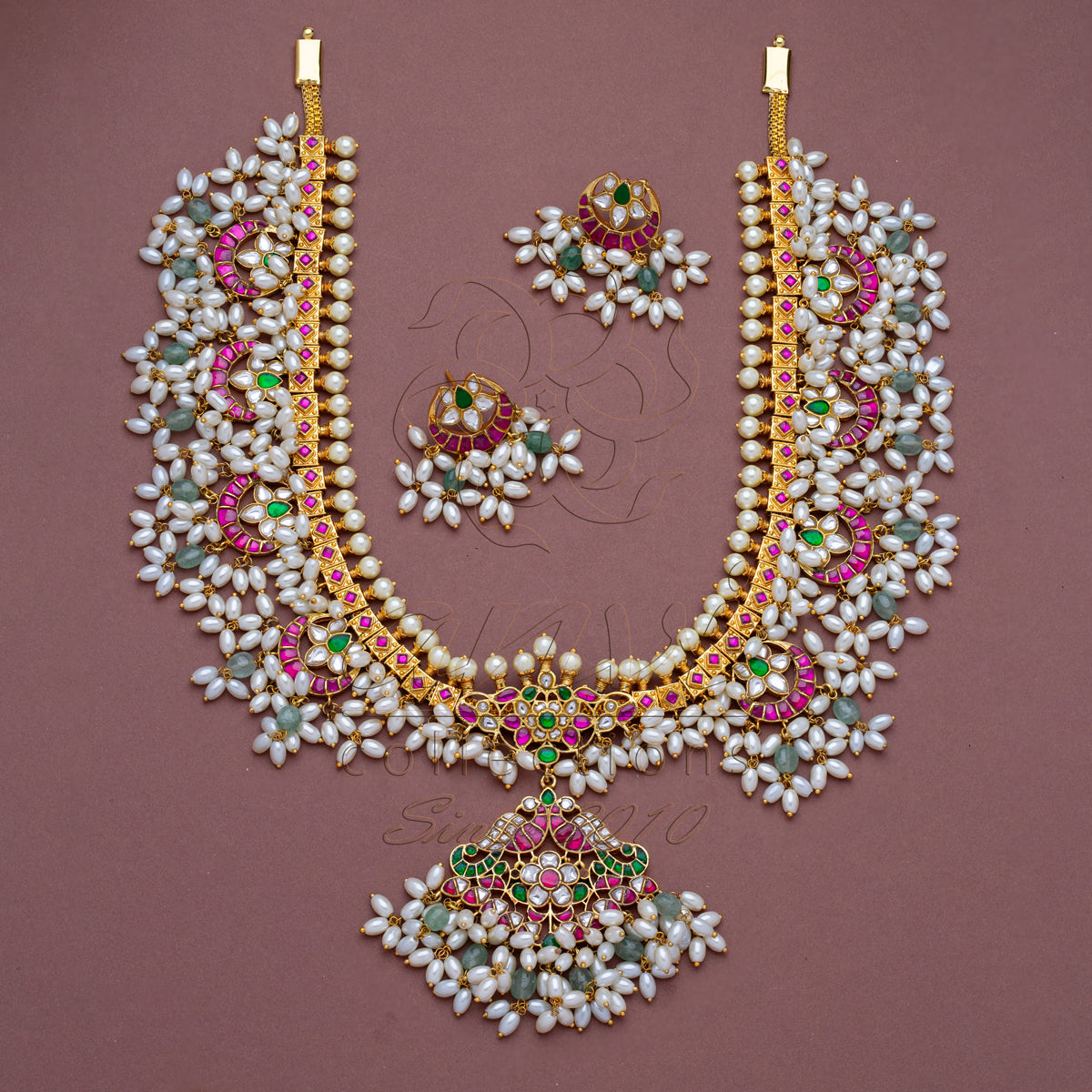 Chandbali Guttapusala Long Haaram with large freshwater Rice Pearls