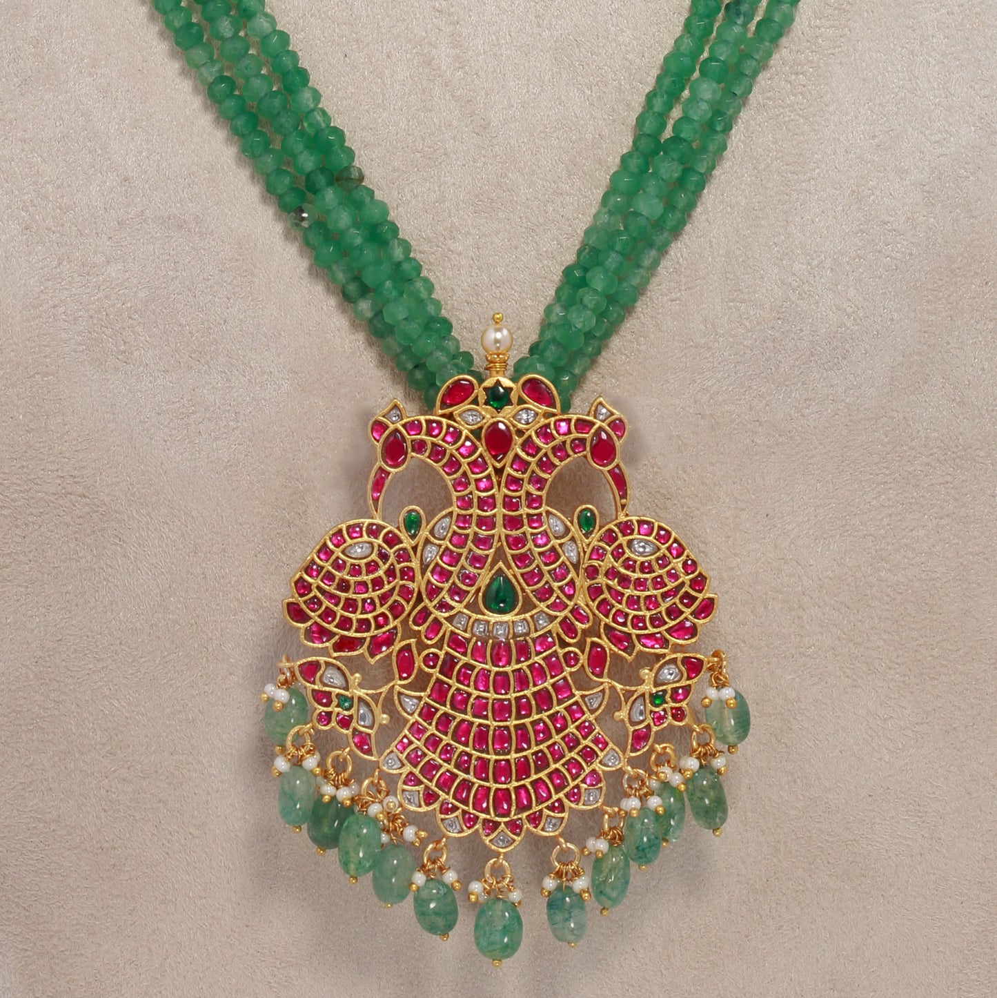 Gandaberunda Pendant with Strawberry Beads Chain