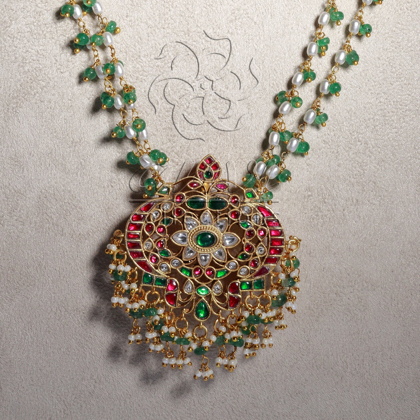 Jadau Pendant with woven pearls chain necklace