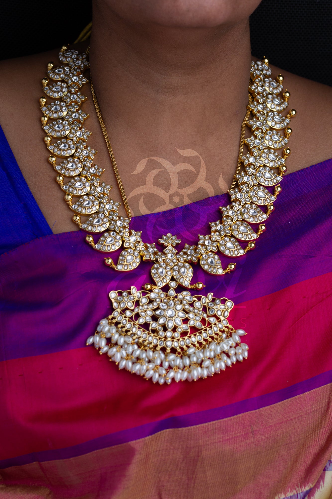 White kundan Mango Haaram with earrings
