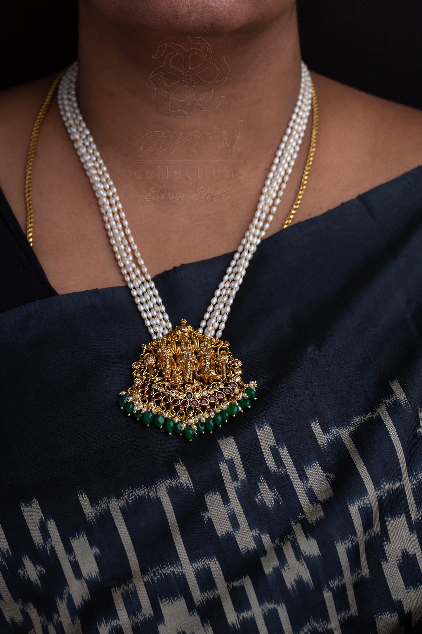 Ram Parivar Necklace Set with Rice Pearls Chain