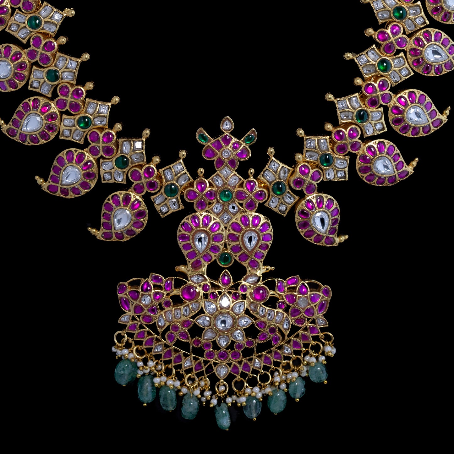 Long Mango Haaram in Jadau kundan with large pendant