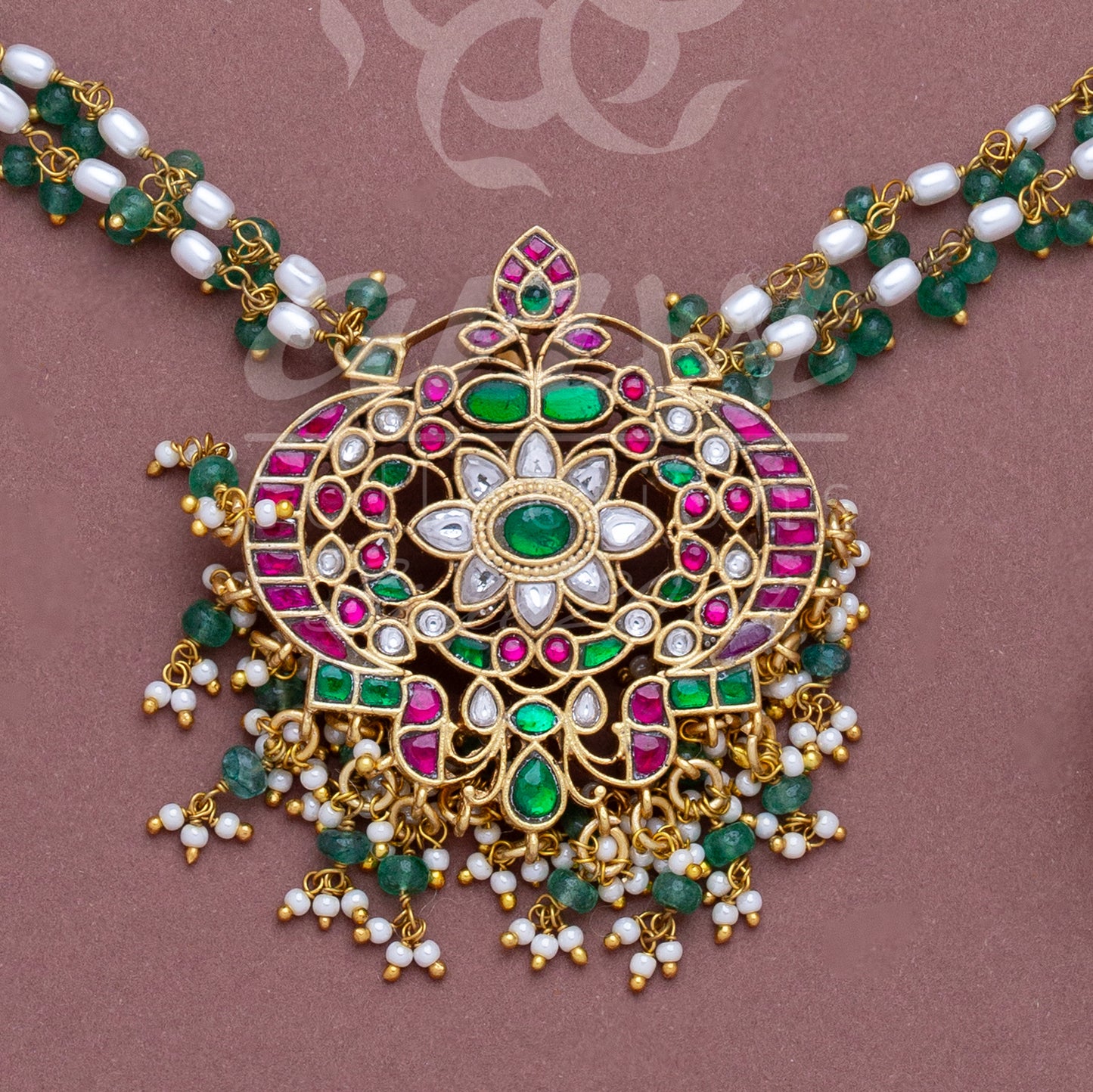 Jadau Pendant with woven pearls chain necklace