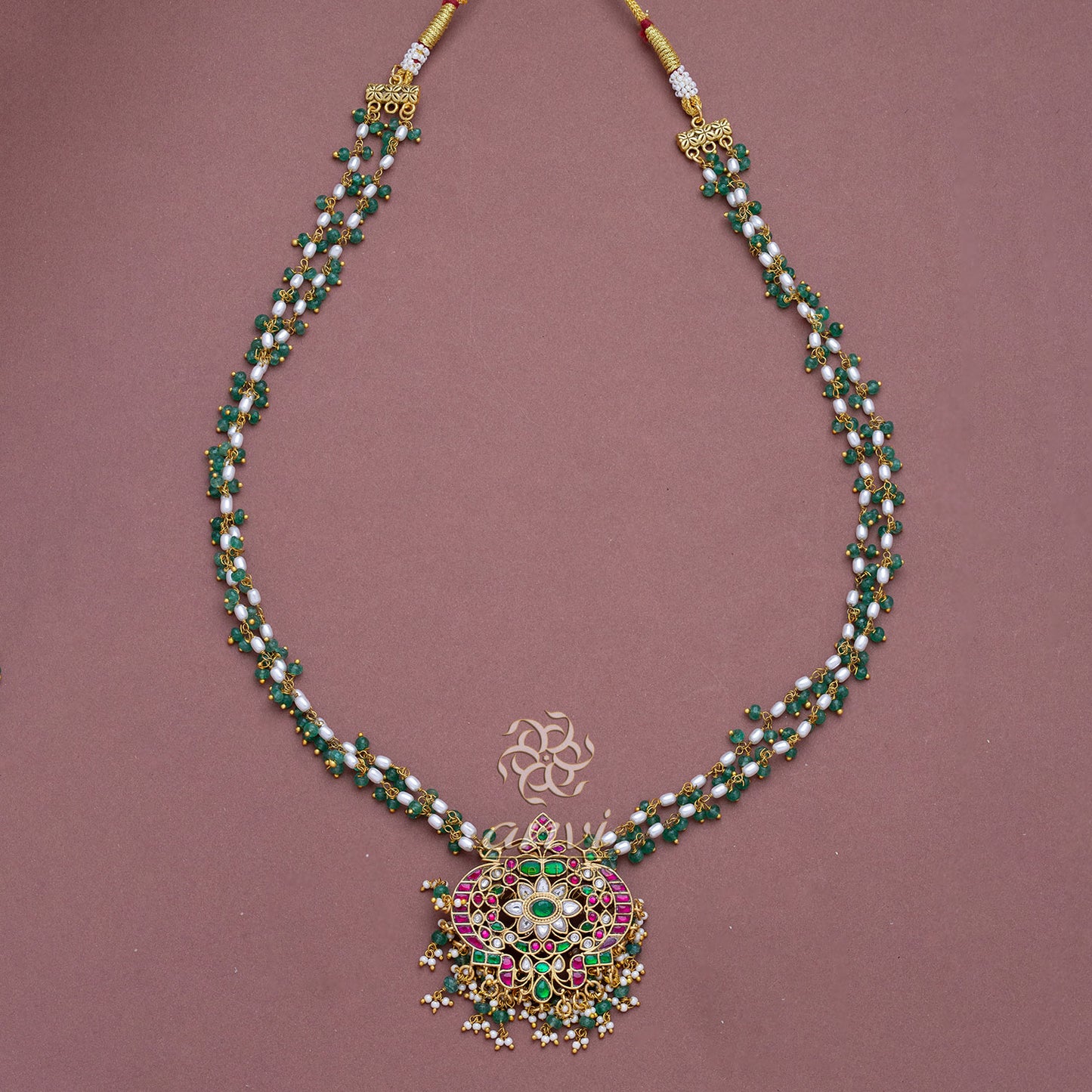 Jadau Pendant with woven pearls chain necklace