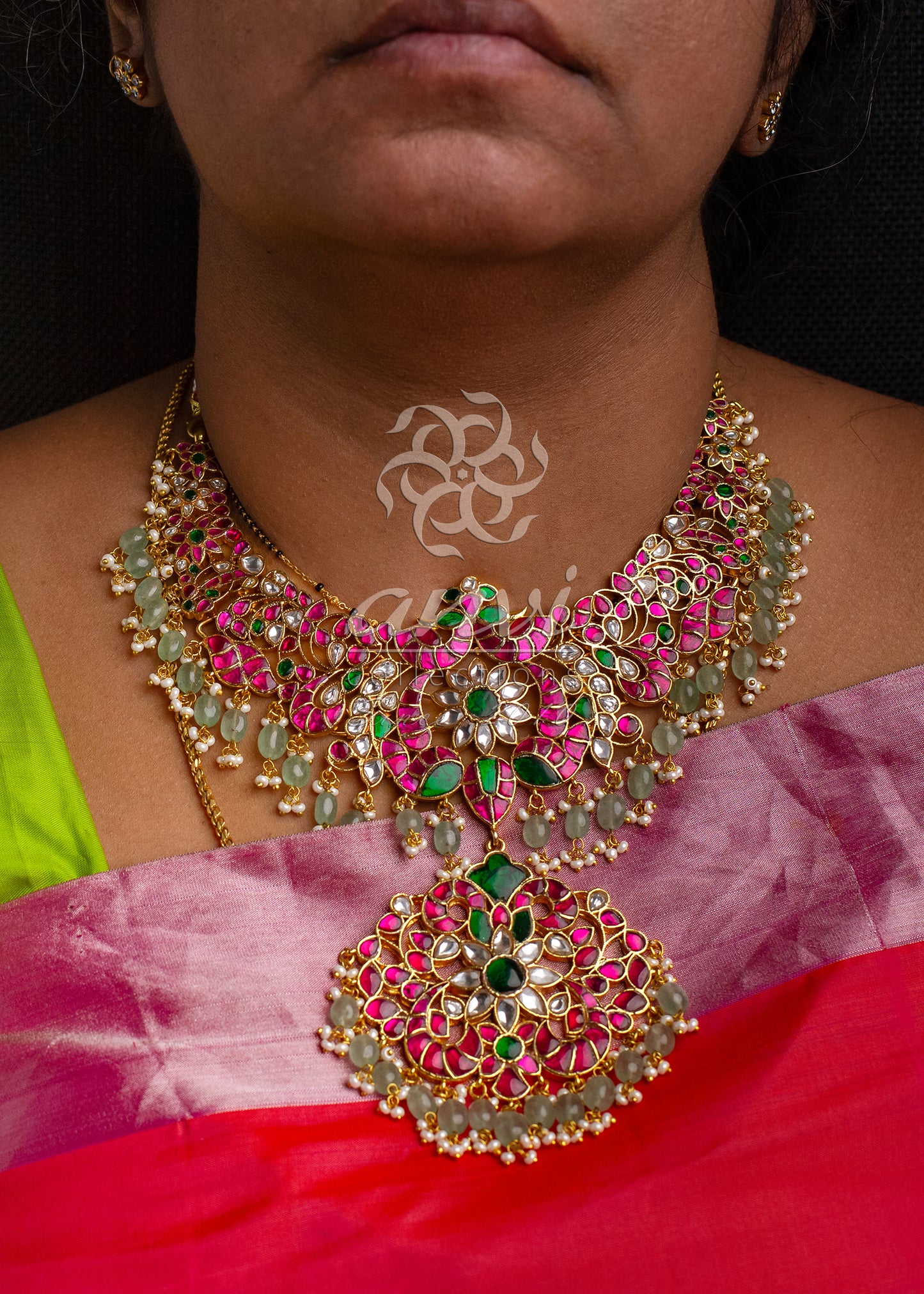 Multi Color Neckpiece with strawberry bead hangings