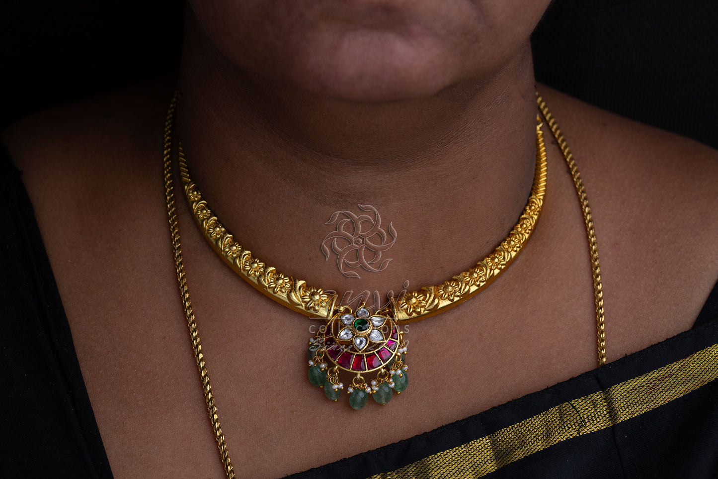 Kante with Small Chand Bali jadua kundan pendant