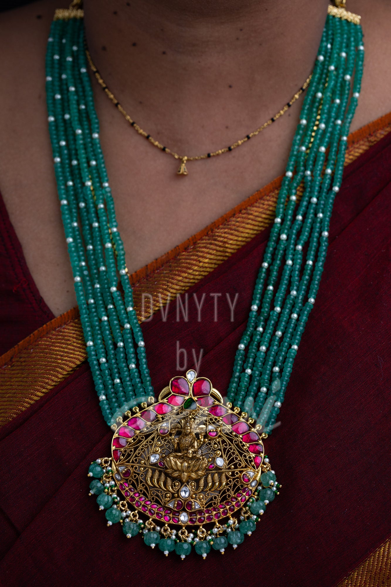 DVNYTY 925 Silver Lakshmi Nakshi Pendant Haaram