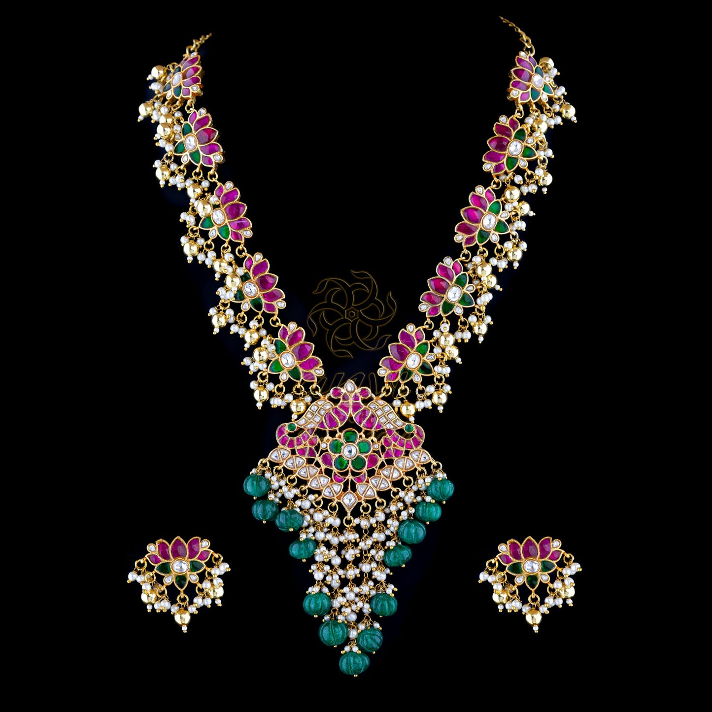 Lotus jadau necklace with Earrings