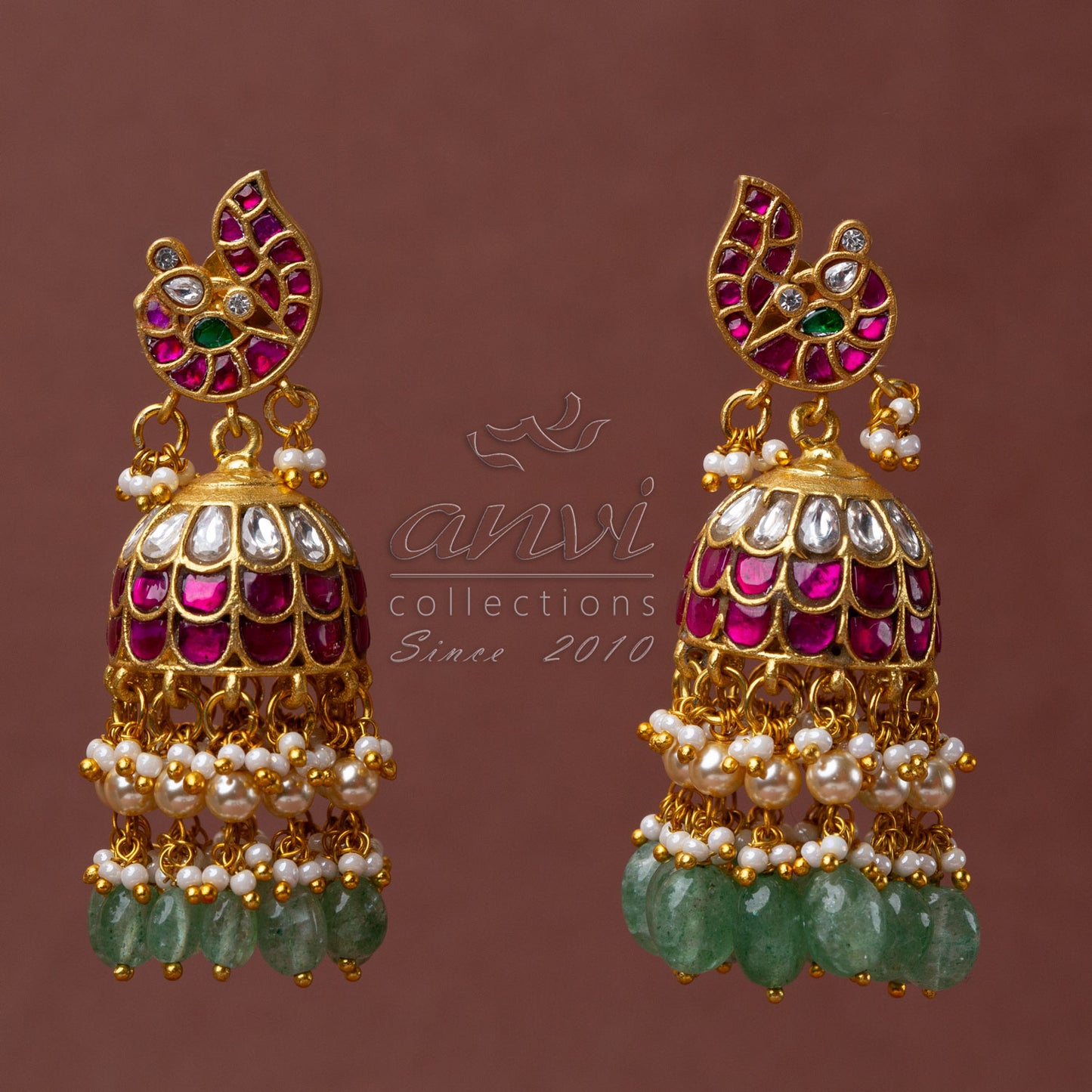 Peacock Jhumkis with pearl hangings