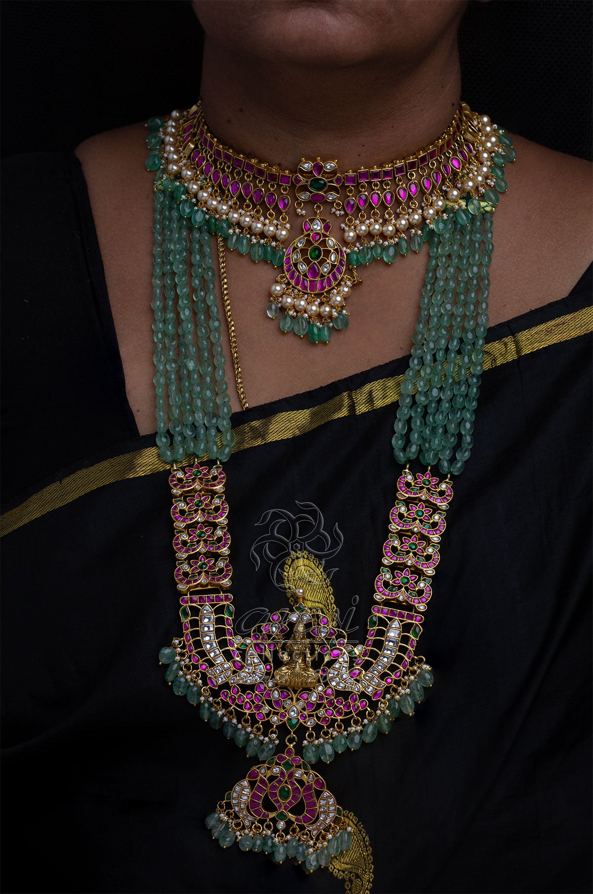 Bridal Choker with pearl & Bead Hangings and Earrings
