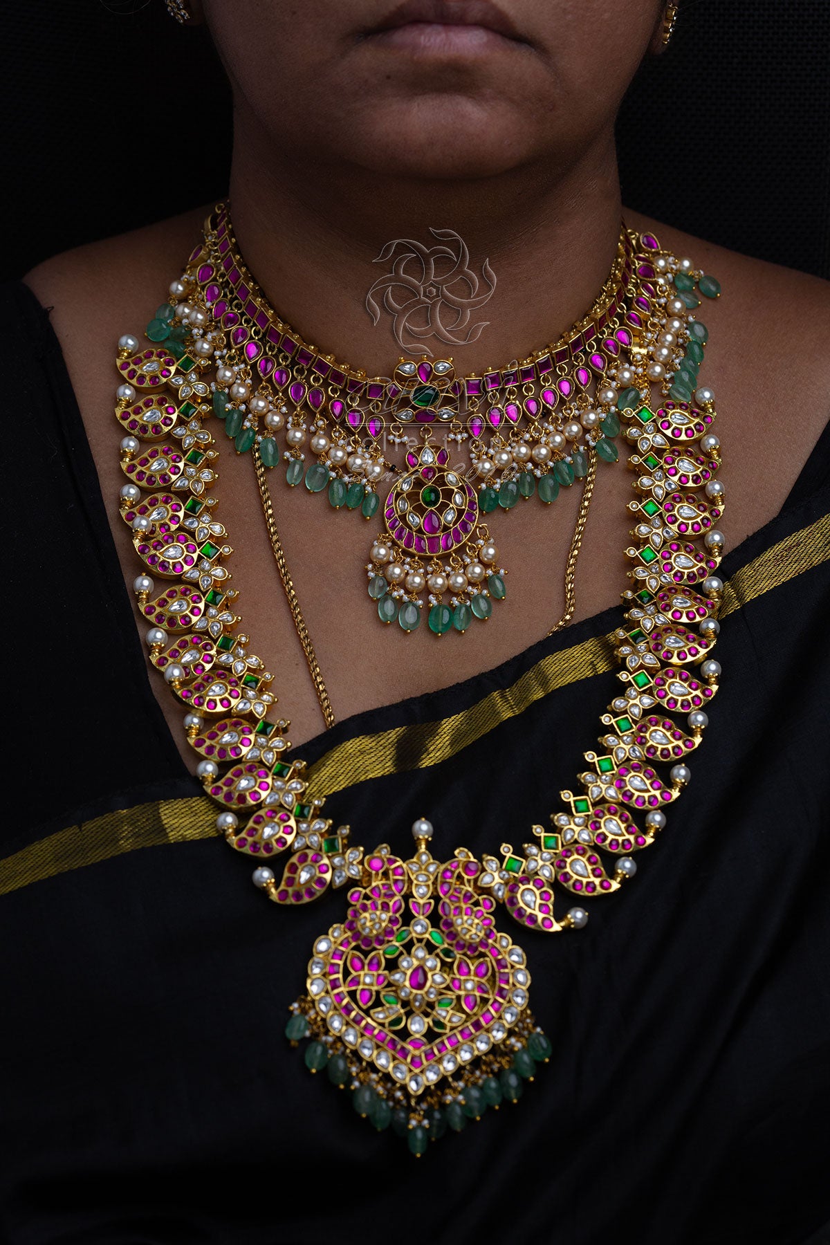 Bridal Choker with pearl & Bead Hangings and Earrings