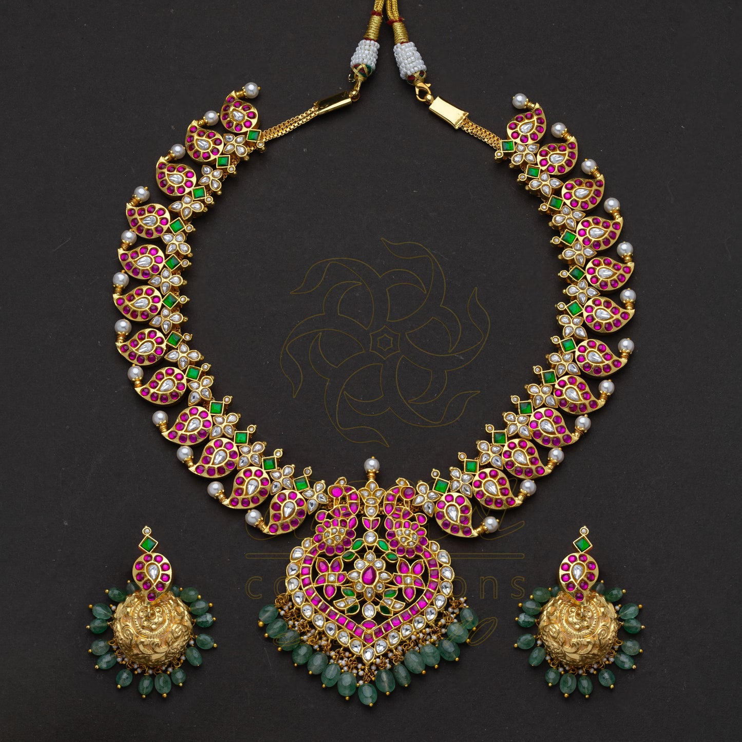 Mango Haaram in Jadau kundan with peacock spade pendant