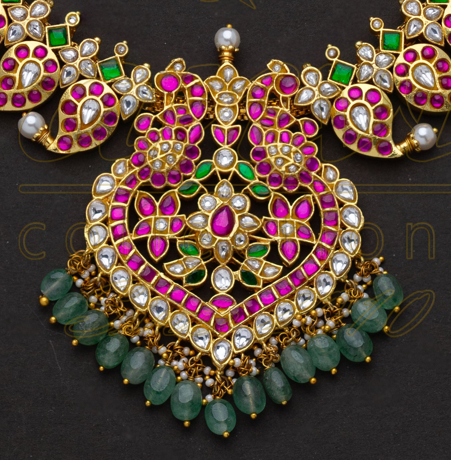 Mango Haaram in Jadau kundan with peacock spade pendant