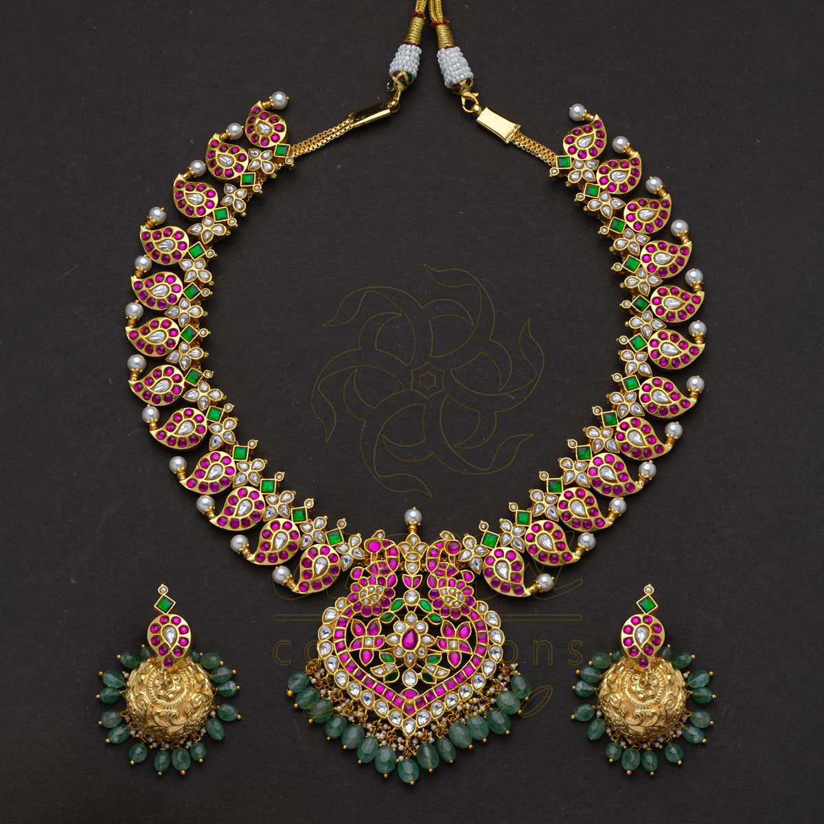 Mango Haaram in Jadau kundan with peacock spade pendant