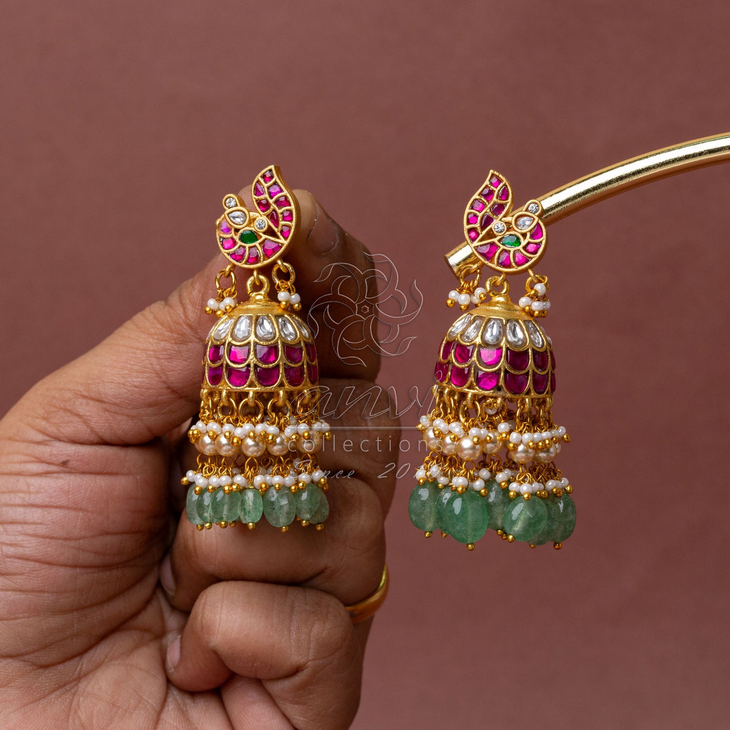 Peacock Jhumkis with pearl hangings