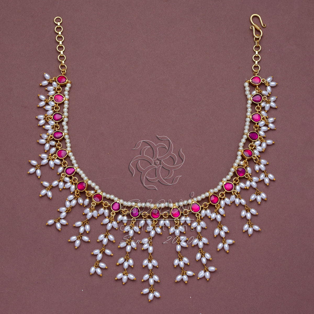 DVNYTY 925 Silver Red Kundan Pearls Choker