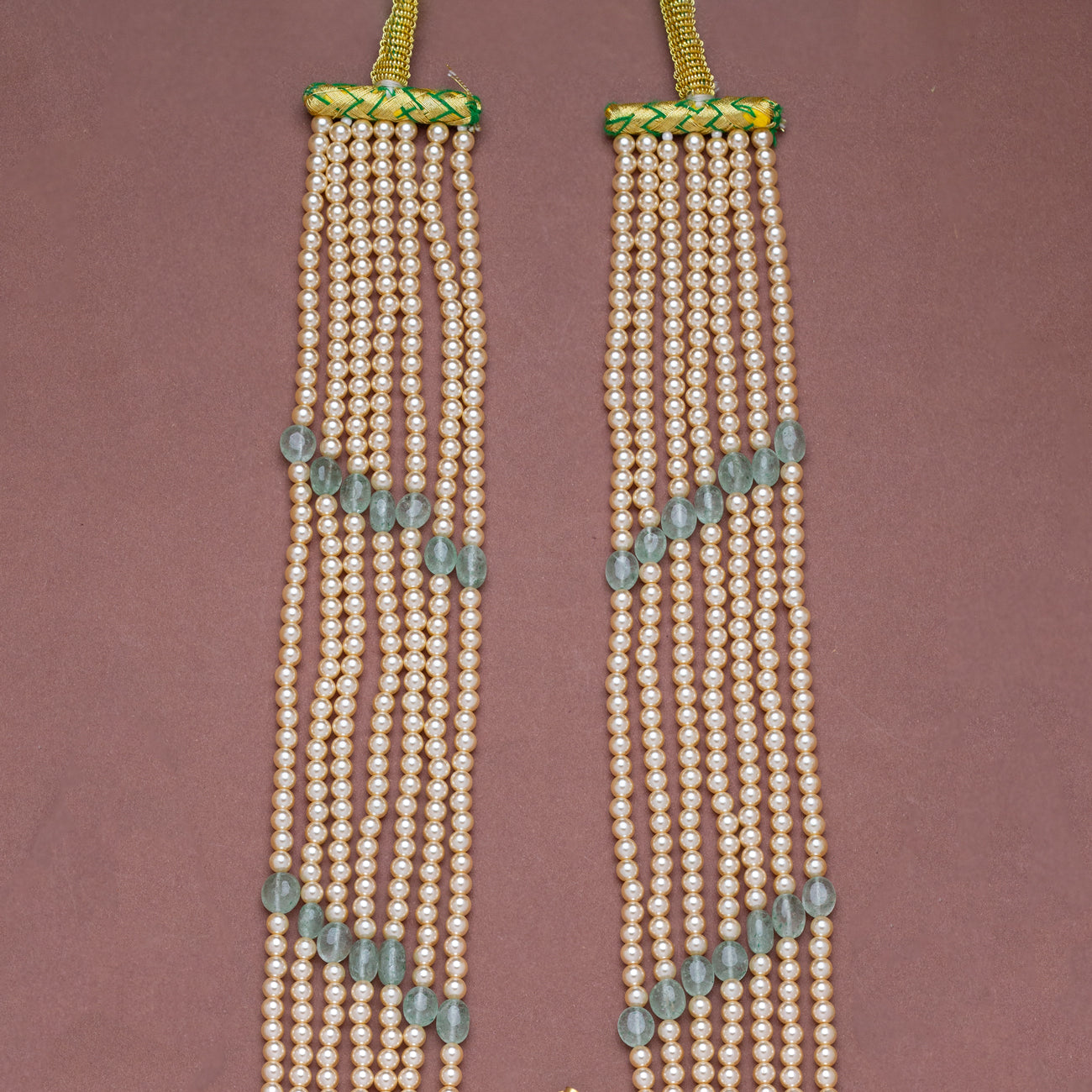 White Kundans Rani Haar with Multi-strand Pearls chain