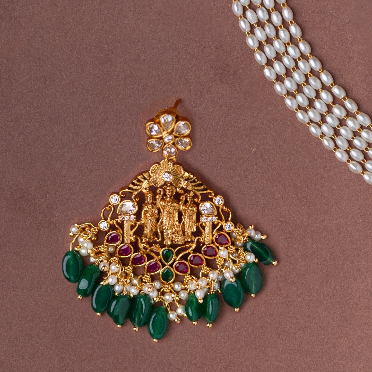 Ram Parivar Necklace Set with Rice Pearls Chain