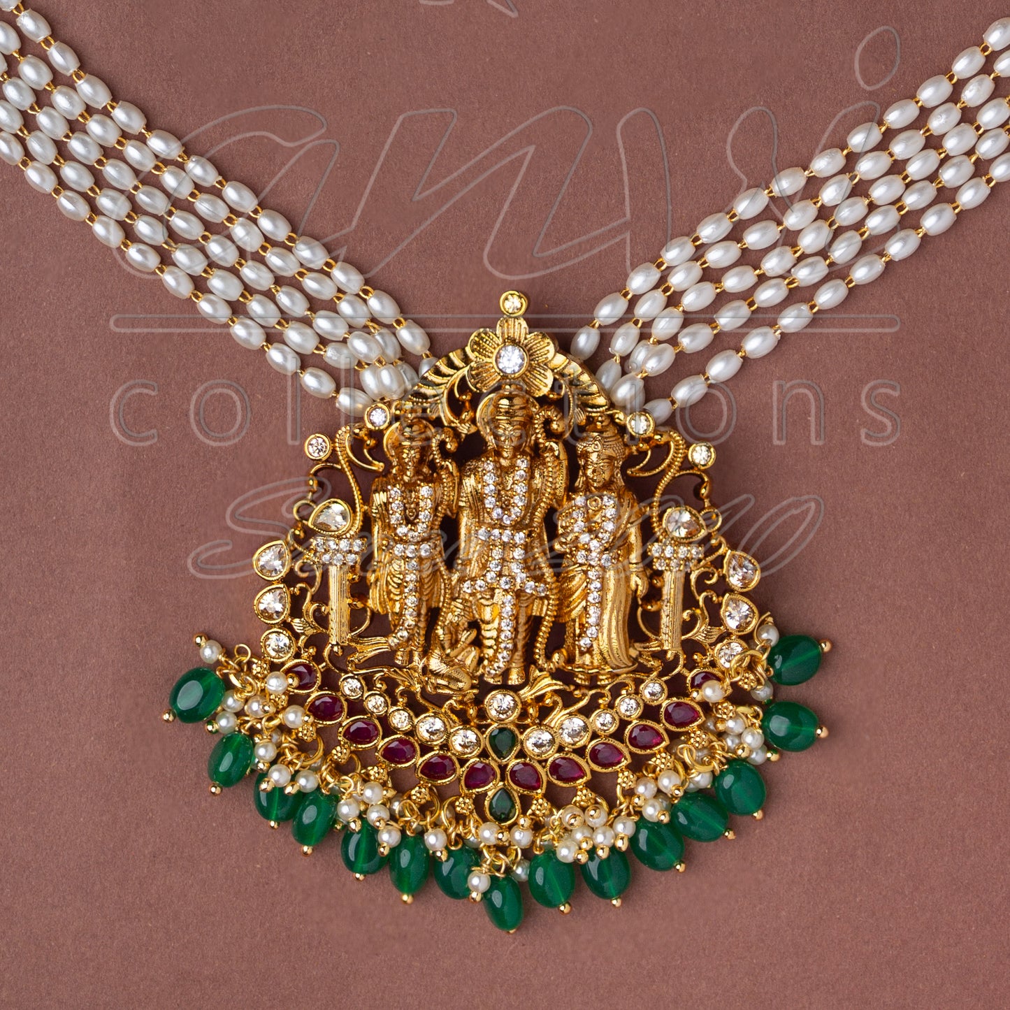 Ram Parivar Necklace Set with Rice Pearls Chain