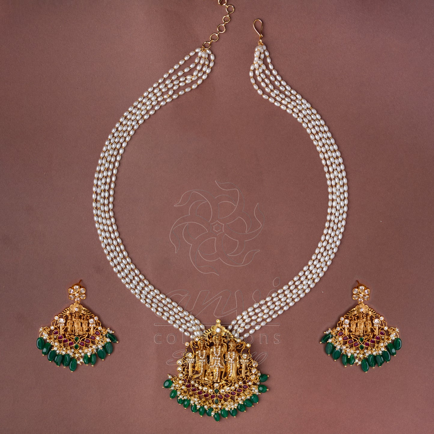 Ram Parivar Necklace Set with Rice Pearls Chain