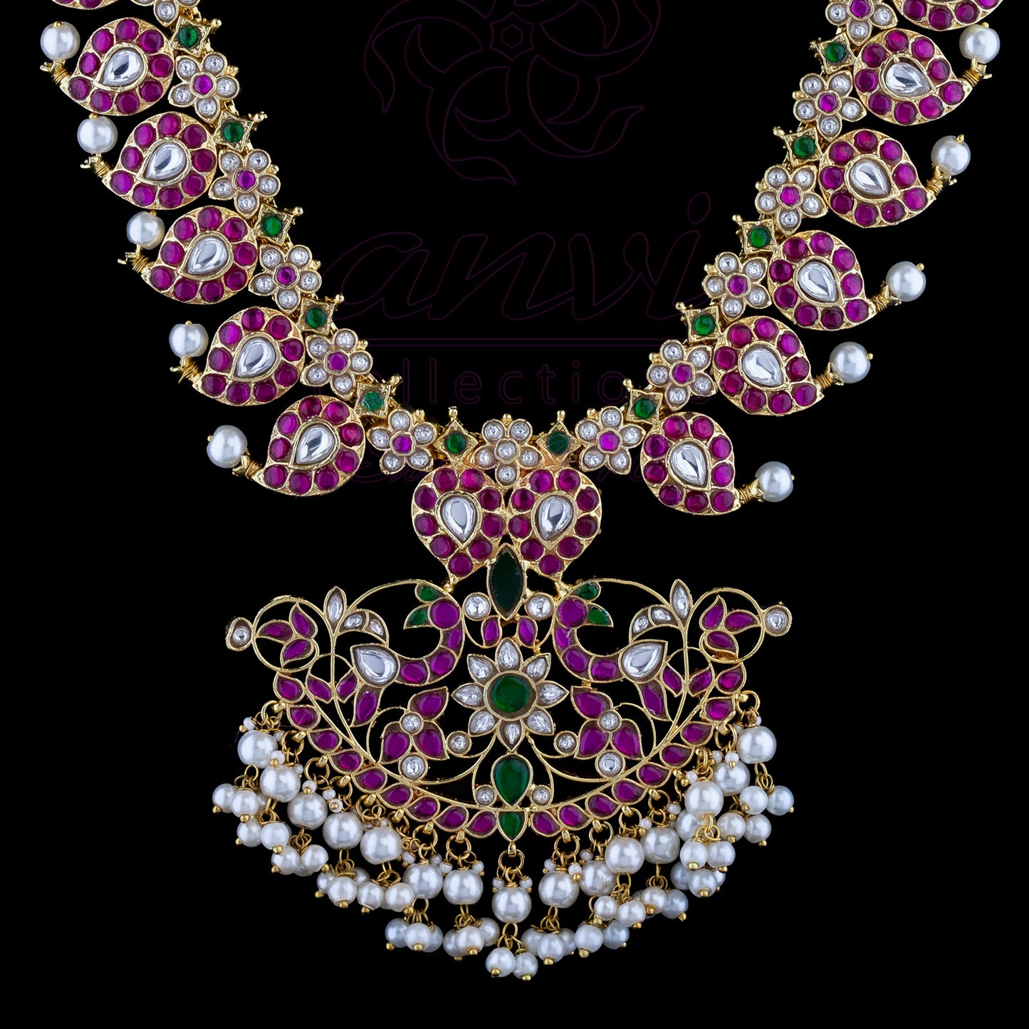 Mango Haaram in Jadau kundan with peacock wide pendant