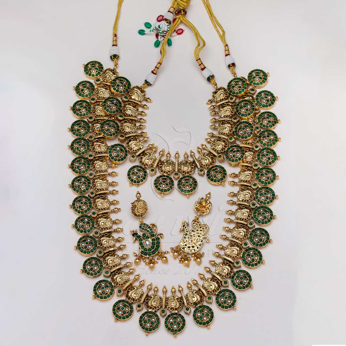 Kempu Bottu with Small Peacock Nakshi Motif Bridal Combo in Green