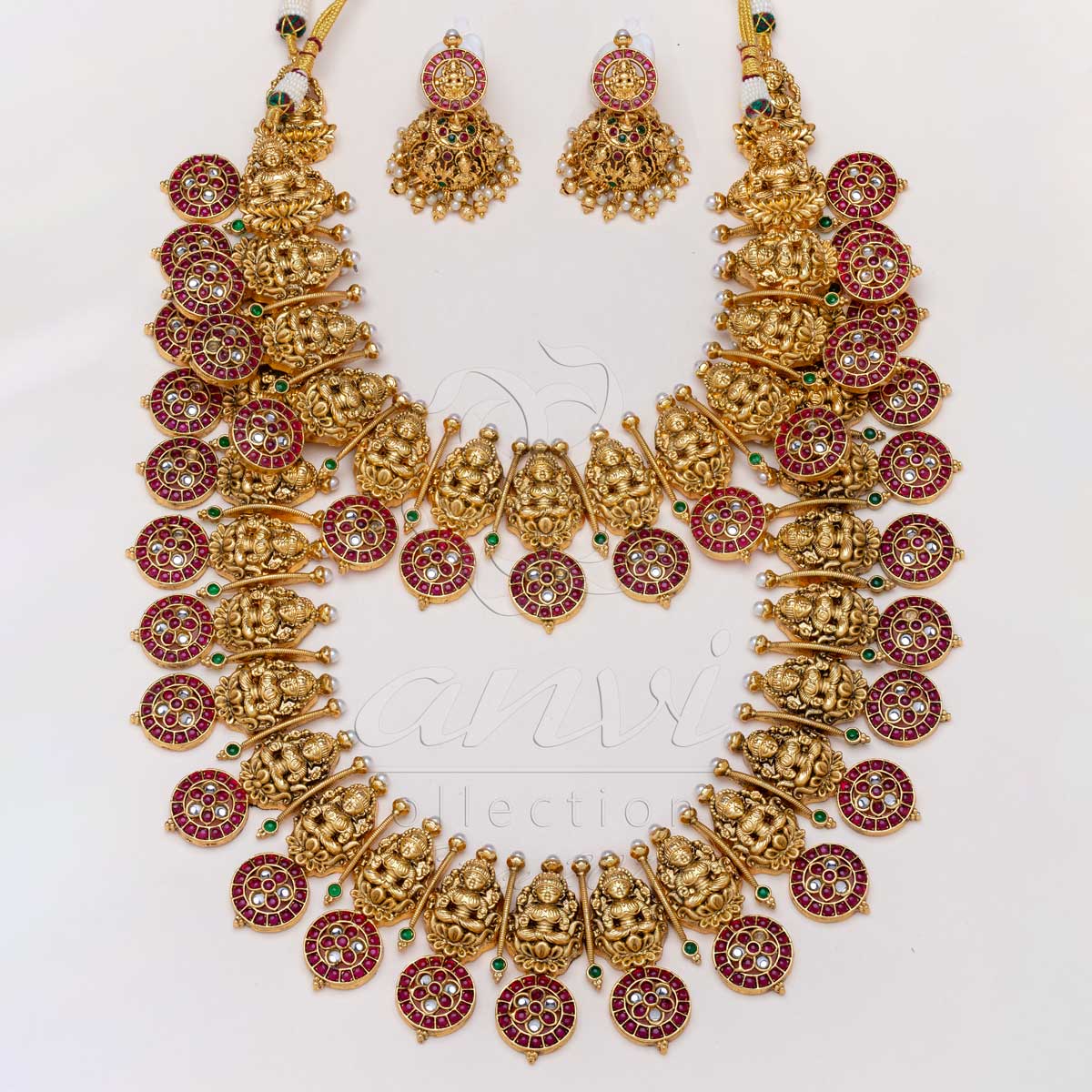 Big Bottu with Lakshmi Motif Kempu Bridal Combo in Red