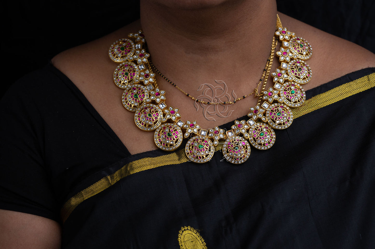 White Kundan Bottu Mala Mid length