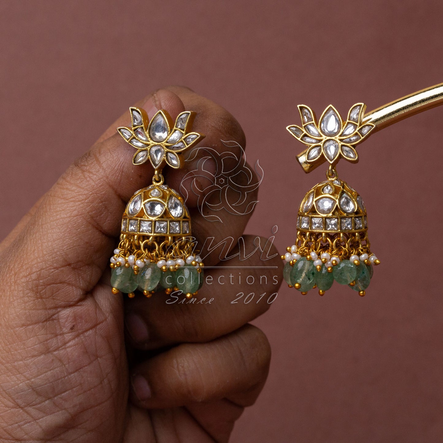 White Kundan Lotus Jhumkis