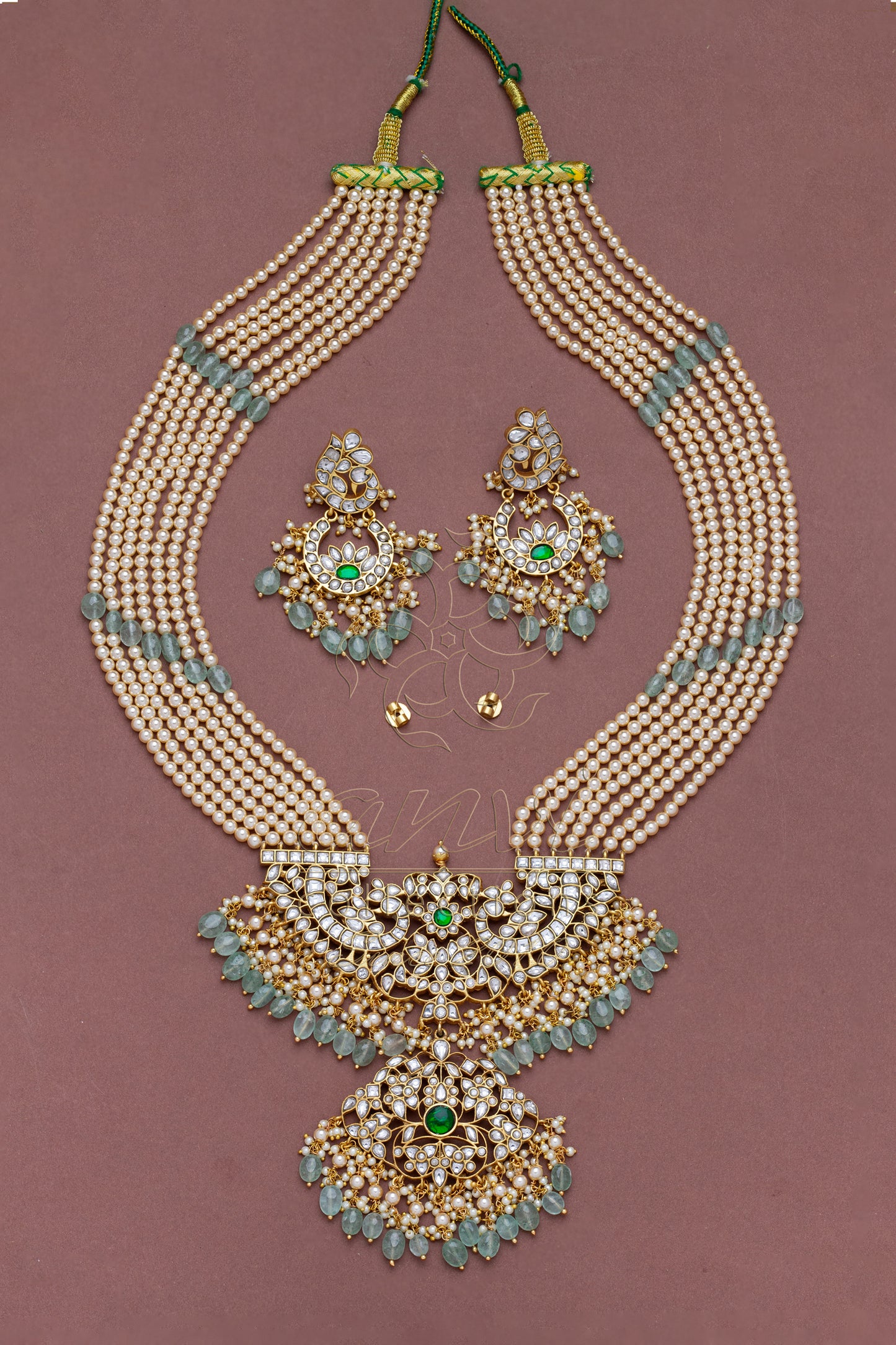 White Kundans Rani Haar with Multi-strand Pearls chain