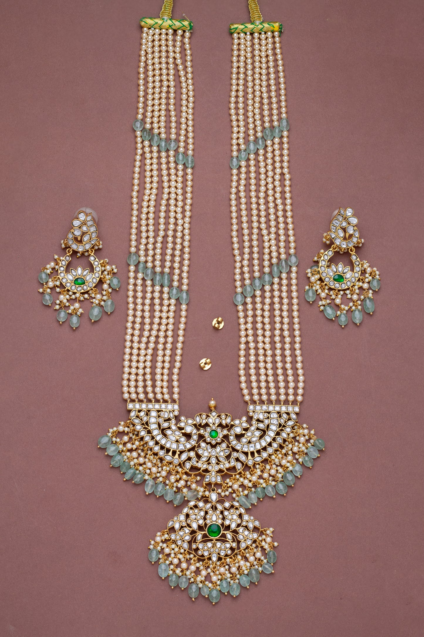 White Kundans Rani Haar with Multi-strand Pearls chain
