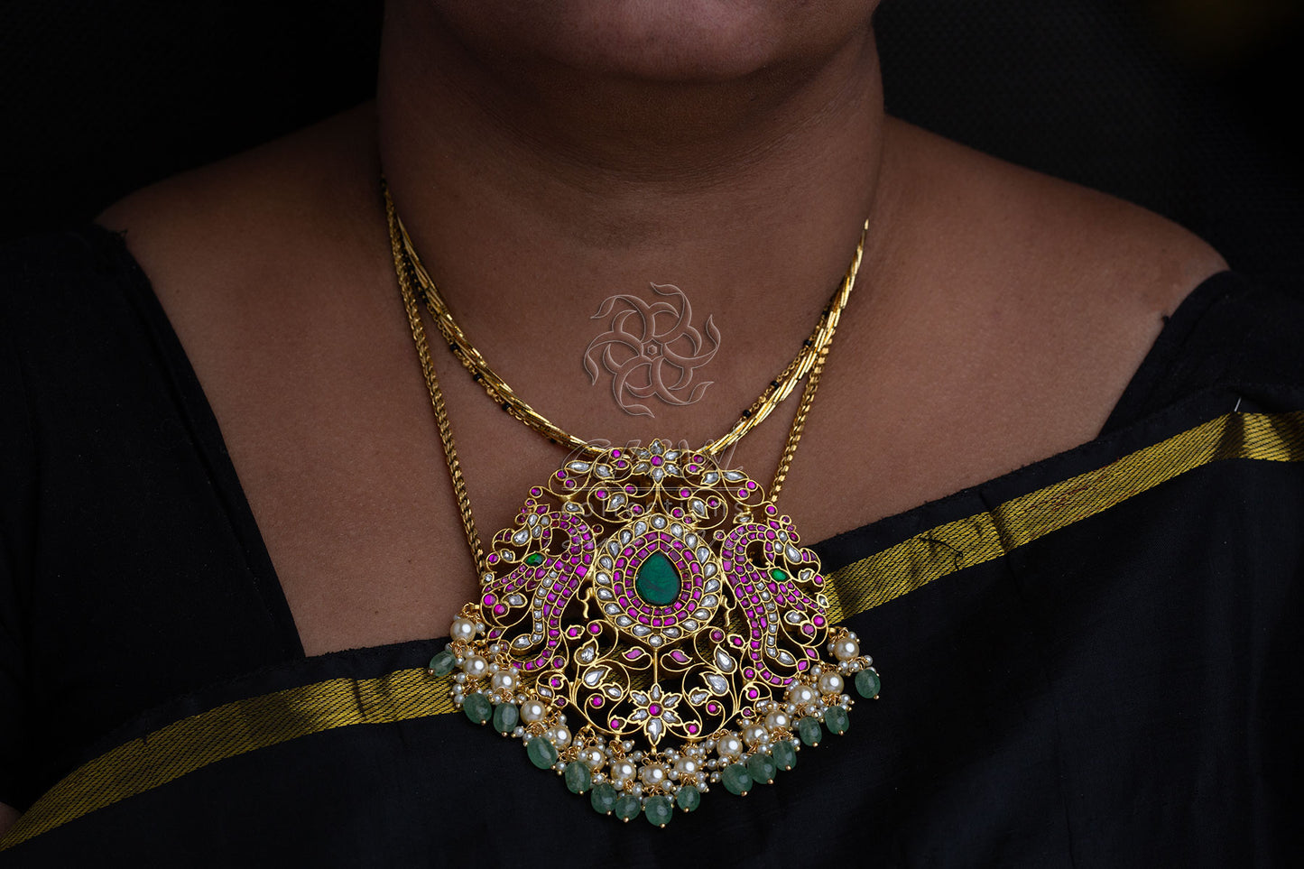 Rope chain with Large jadau kundan pendant
