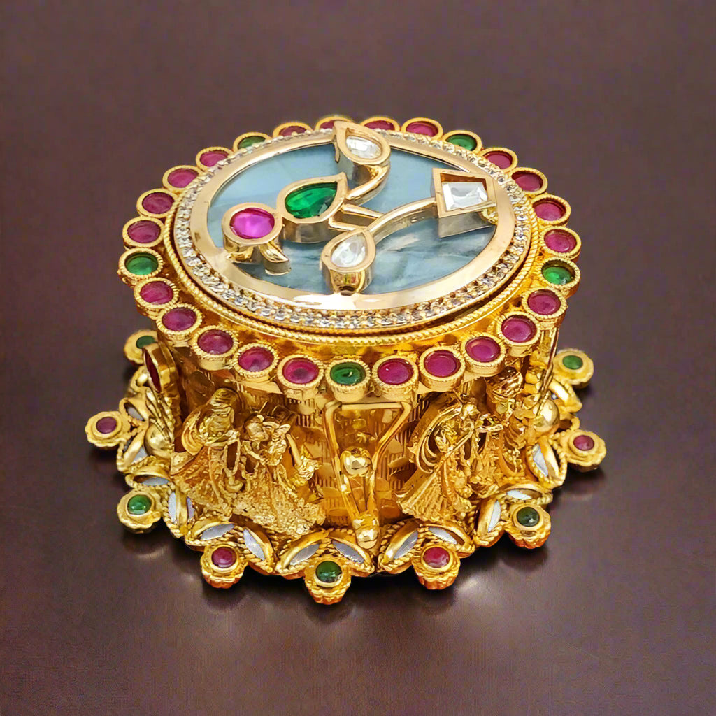 Oval Pink Kundan Kumkum Box