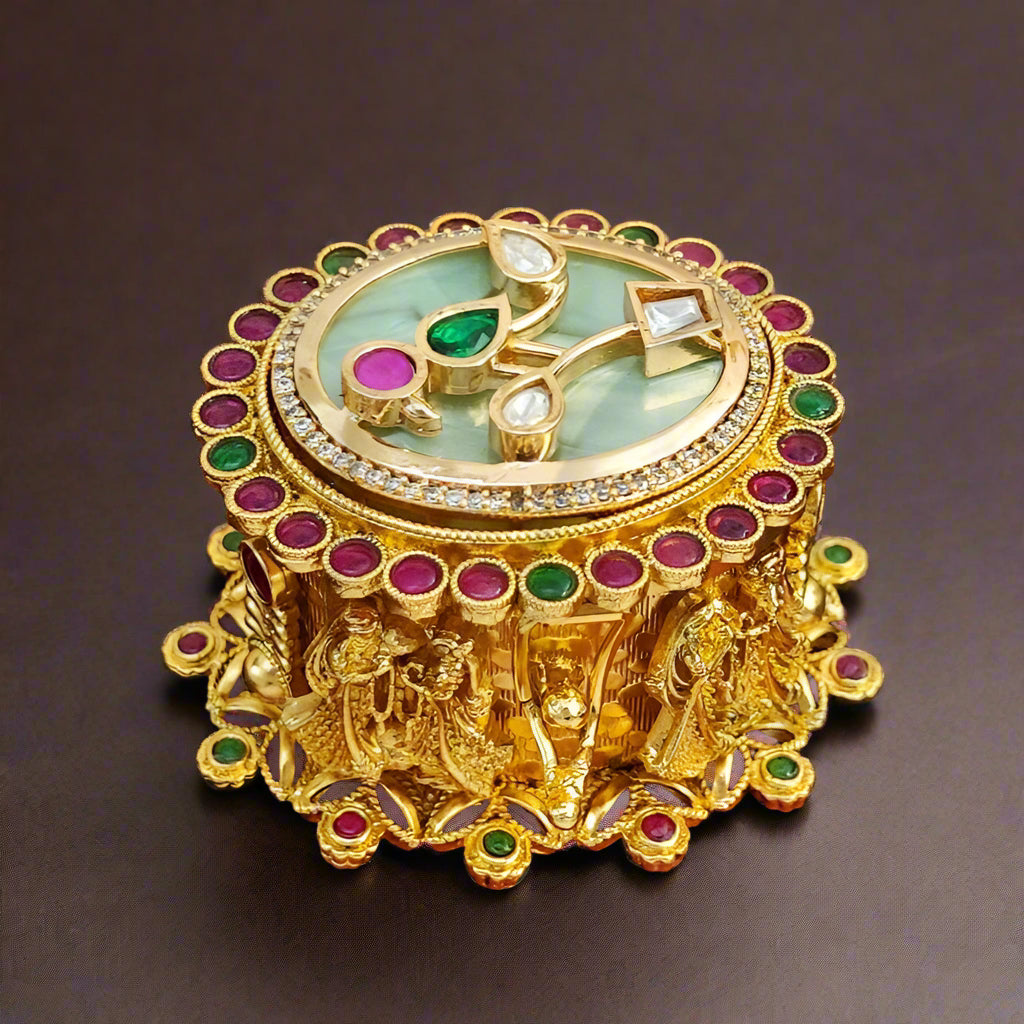 Oval Pink Kundan Kumkum Box