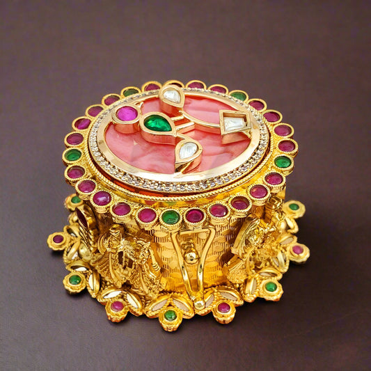 Oval Pink Kundan Kumkum Box