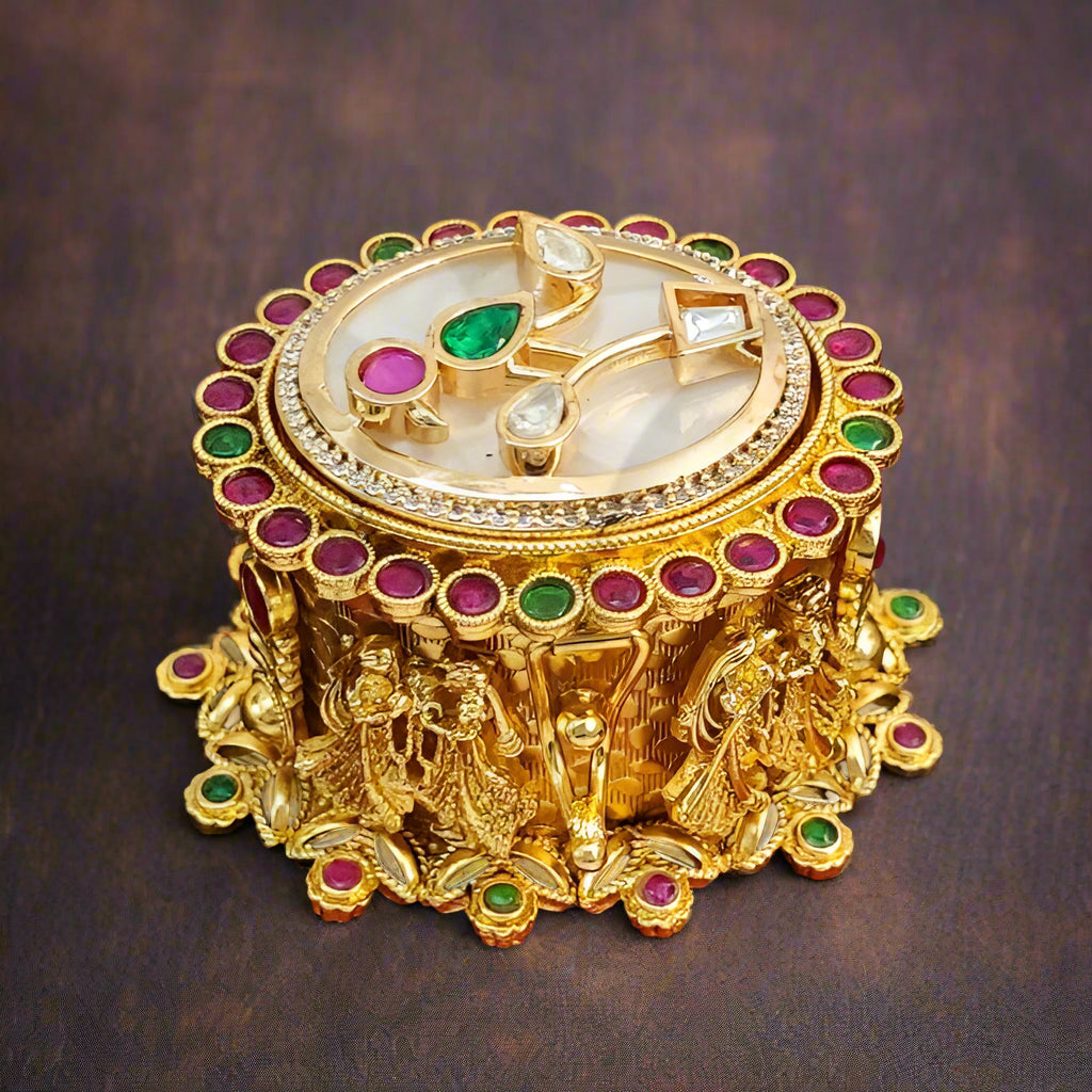 Oval Pink Kundan Kumkum Box